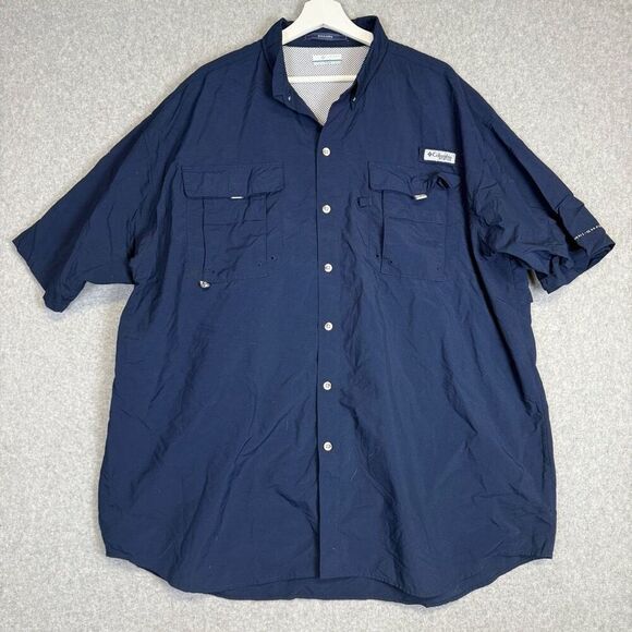 Columbia Men's Size 2XT Tall Blue Bahama Short Sleeve Button Down Shirt Top - Picture 1 of 7